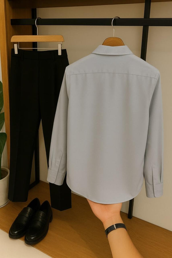 Men Grey One Deer Embroidery Shirt Pant Combo