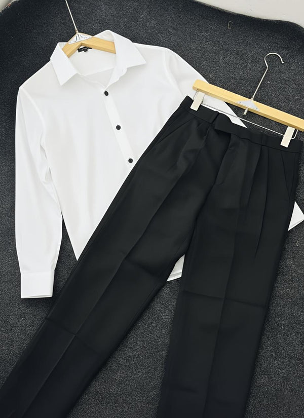 Mens Formal White Shirt Black Pant Combo