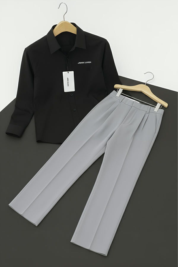 John Luven Black Embroidery Luxury Shirt Pant Combo